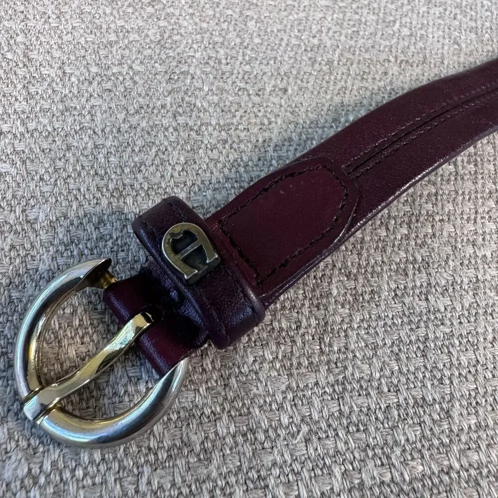 Vintage Etienne Aigner Leather Belt 1037 Brass Buckle 28 Skinny Equestrian 524